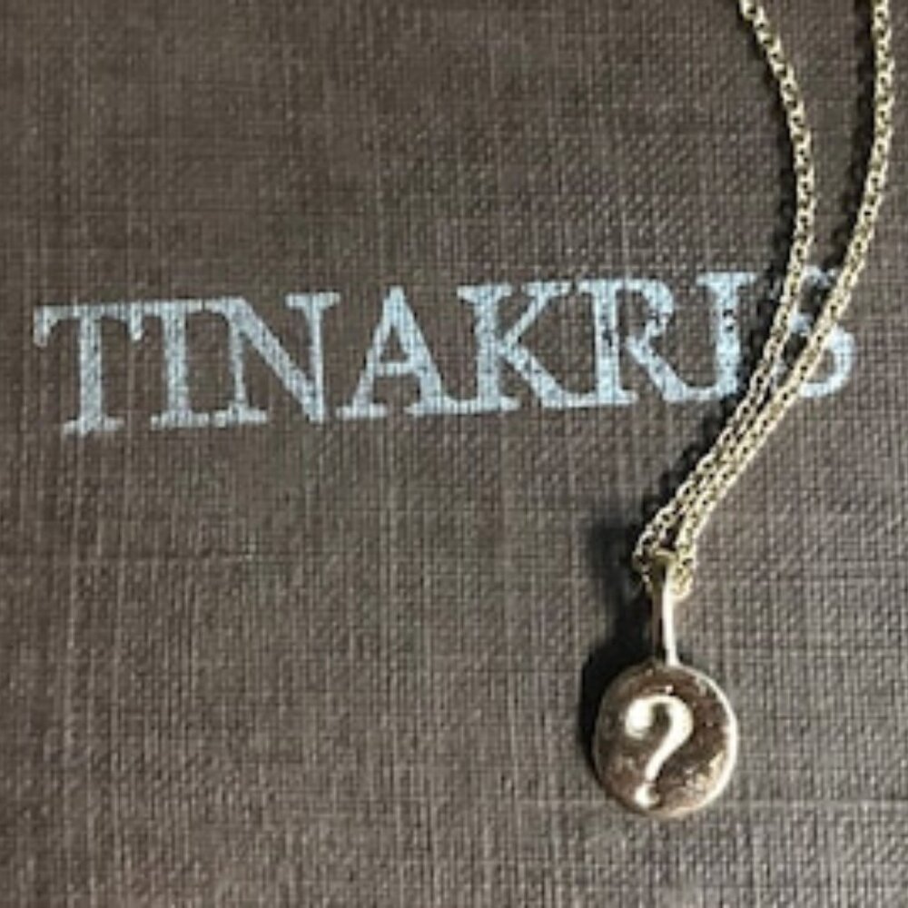 Solid 14k gold yellow gold - dainty nugget pendant with engraved question mark
